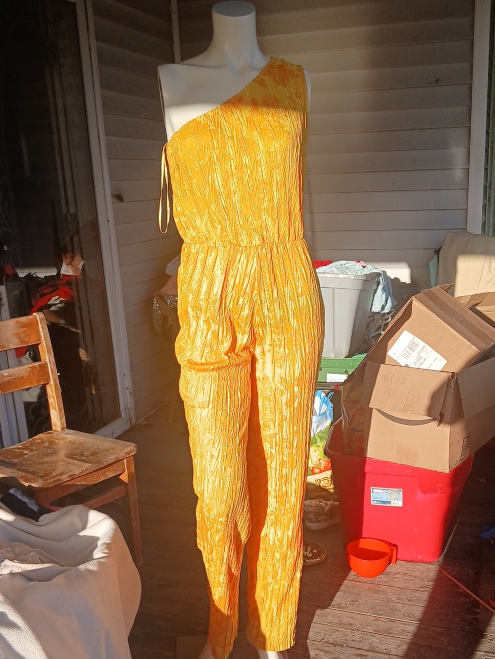 NWT Zara One-Shoulder Wide-Leg Jumpsuit in Bright Orange/ Yellow  Size Med